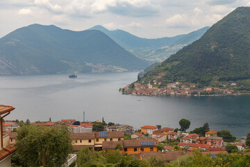 Sale Marasino village at Lake Iseo in Lombardy, Italy