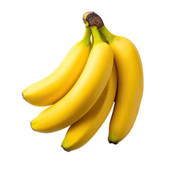 A bunch of five ripe, yellow bananas, clustered together, showing their curved shape and slightly darker stems.  They appear fresh and ready to eat, against a black background