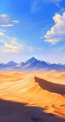 Fototapeta premium Desert landscape with mountains, and blue sky.