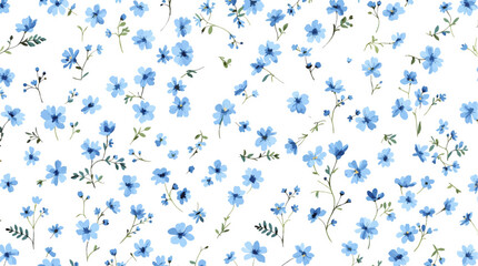 Seamless pattern with Blue flowers, Blue flowers watercolor background