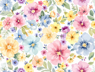 Seamless pattern with flowers watercolor, Spring  Watercolor flowers background, Colorful flower Watercolor background
