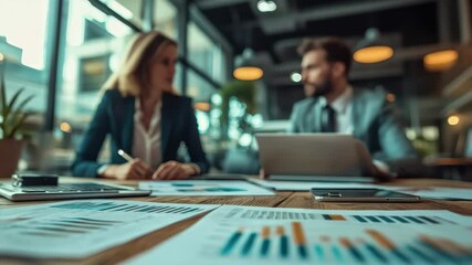 Business analysis meeting strategy planning teamwork collaboration charts and graphs review - Powered by Adobe