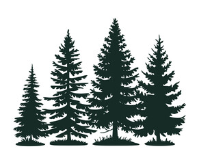 Obraz premium Modern Pine Tree Silhouette on White Vector Background