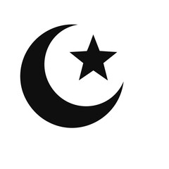 Crescent moon and star islamic symbol icon