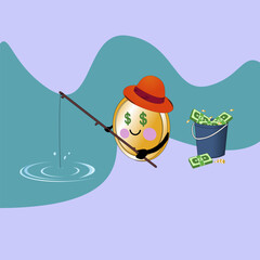 Coin Character patiently collect money, saving illustration, doing business from small business, Vector illustration