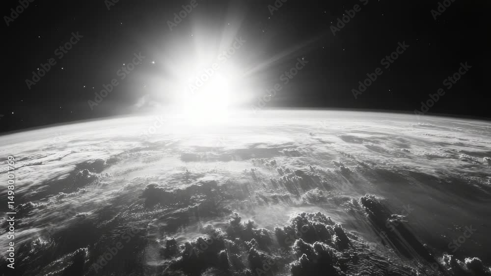Poster A grayscale image of the Earth from space, with clouds and oceans visible