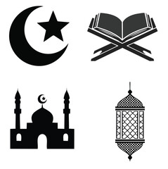Islamic symbols crescent star mosque quran lantern
