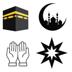 Islamic symbols kaaba mosque crescent star hands