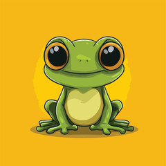 Cartoon Green Tree Frog with Large Eyes and a Light Yellow Belly