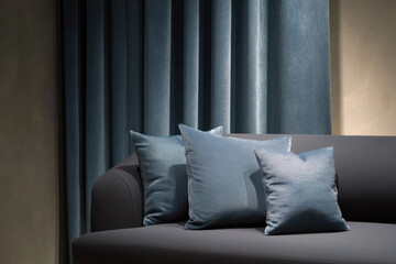 modern living room featuring ultrabright textiles including elegant curtains and plush decorative pillows