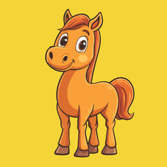 Cartoon Horse with Brown Mane and Tail Standing with a Cheerful Expression