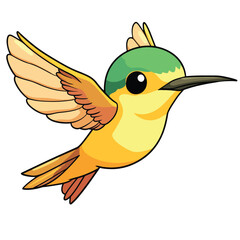 Cartoon Hummingbird in Flight with Detailed Wings and Green Head