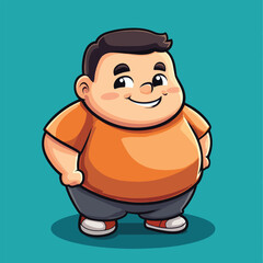 Cartoon Illustration of a Smiling Chubby Boy in Casual Wear
