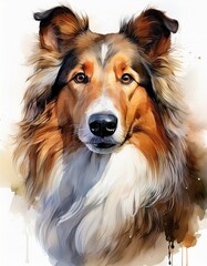 Aquarell-Portr&auml;t eines Collies