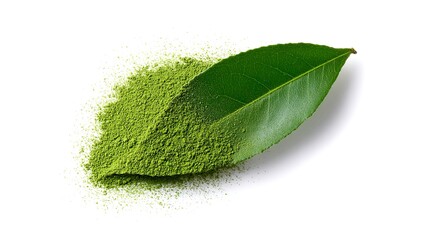 Vibrant green tea leaves with fresh green powder. This image captures the essence of natural ingredients for health and wellness. Perfect for organic lifestyle themes. AI