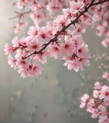 Naklejka premium Delicate pink sakura petals drift gently on a soft-focus spring background , falling, vibrant, cherry