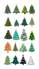 Variety of Christmas Tree: A collection of diverse, beautifully illustrated Christmas trees. Perfect for holiday designs and projects, these trees showcase the joy and festivity of the season.