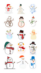Cheerful Snowman Collection: A delightful snowman, each adorned with unique accessories and expressions, embodies the spirit of winter and festive cheer.