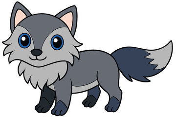 Cartoon Gray Wolf with Big Blue Eyes and Furry Tail Illustration