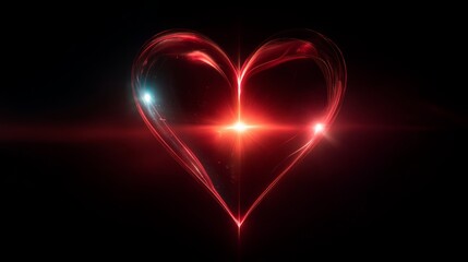 Abstract glowing red heart shape against a dark black background for romance concepts