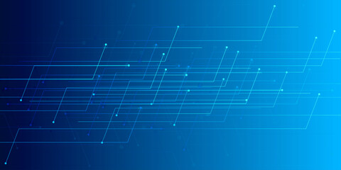 Dynamic lines data network connection. Science technology cyber blue abstract background.