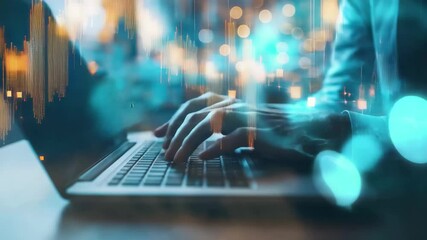 Typing on laptop for data analysis and digital transformation in technology and business strategy - Powered by Adobe