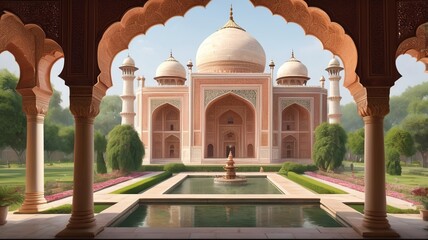 Beautiful Asian Architecture: Temple Amidst Vibrant Blooms
