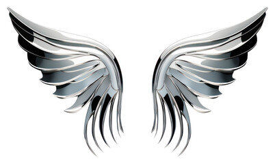 PNG 3d render of a wings in surreal abstract style white metal