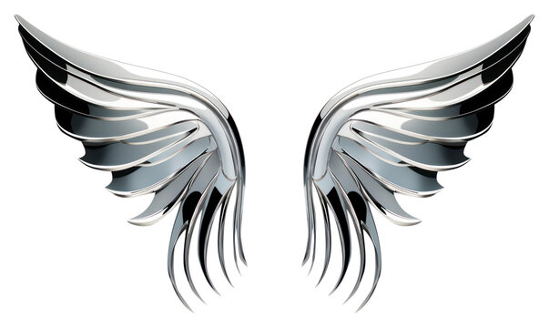 PNG 3d render of a wings in surreal abstract style white metal