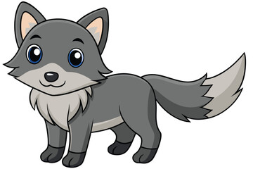 Adorable Cartoon Wolf Illustration Gray Fur, Big Blue Eyes, and Fluffy Tail
