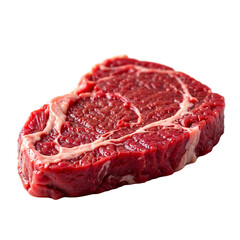 Fototapeta premium Raw Ribeye Steak Close-Up – Thick Cut with Rich Marbling, Fresh Red Meat on White transparent Background