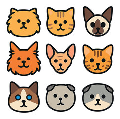 Cute cats flat icons set. pet, animal, and feline symbols for digital design