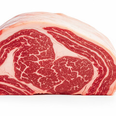 A luxurious cut of Wagyu beef, showcasing its intricate marbling and rich red color, on a white background.