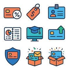 Finance and business flat icons set. banking and commerce symbols