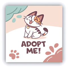 Adopt, don't shop! Creative square banner template. Naive illustration with young woman, who hugging her adopted dog with big heart on background. Flat style. Kawaii clip art with french bulldog.