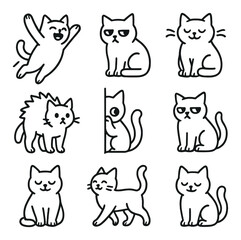 Cats and kittens silhouette icons set. feline and pet graphics for digital design