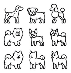 Dog breeds silhouette icons set. pet and animal companion symbols