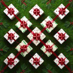 Obraz premium A Symphonic Display of Gifted Joy Wrapped in Evergreen Elegance and Gift Box Design