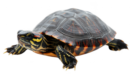 Captivating Painted Turtle Portrait with PNG transparent background detail