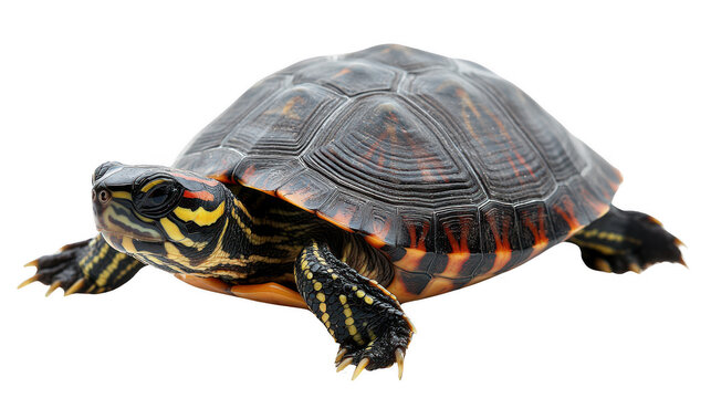 Captivating Painted Turtle Portrait with PNG transparent background detail