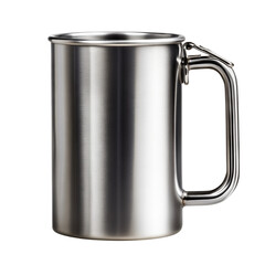 Camping mug with carabiner handle. Isolated white background. Png format