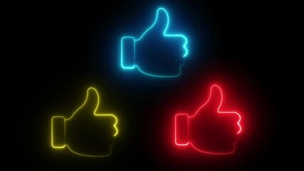 Neon glowing Thumb up in one continuous line icon. Hand showing like and great sign in simple linear style. Finger up symbol in editable stroke. - Powered by Adobe