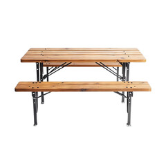 Folding picnic table with benches. Isolated white background. Png format