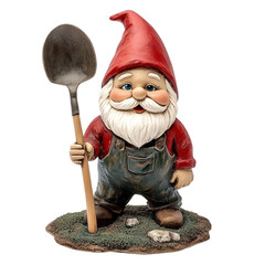 Garden gnome with shovel. Isolated white background. Png format