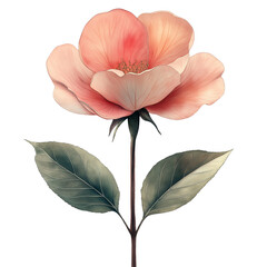 Delicate Blush Pink Watercolor Flower with Layered Petals – Vintage Botanical Art isolated on transparent background