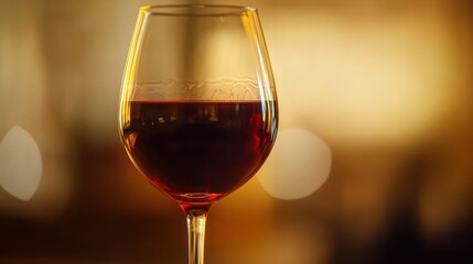 Elegant red wine in glass with blurred golden background for luxurious occasions