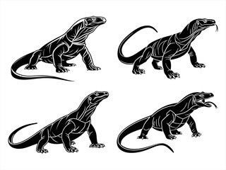 komodo dragon sihouette black vector bundle