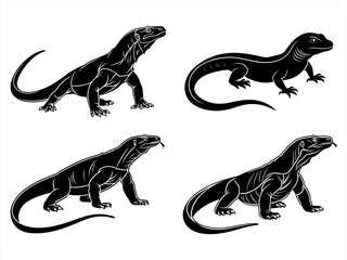 komodo dragon sihouette black vector bundle