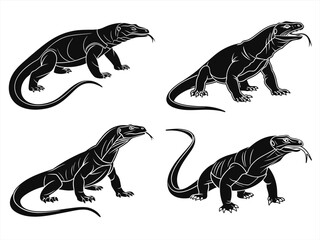 komodo dragon sihouette black vector bundle