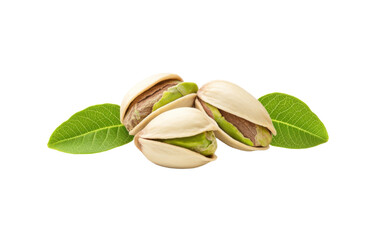 Three green and white peanuts are on a leaf